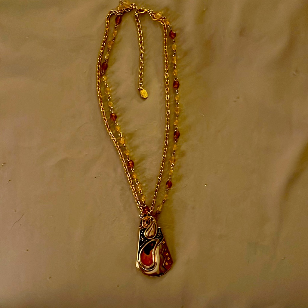 Euc Bijoux Terner Gold Tone And Coral Beaded Statement Necklace With Extender